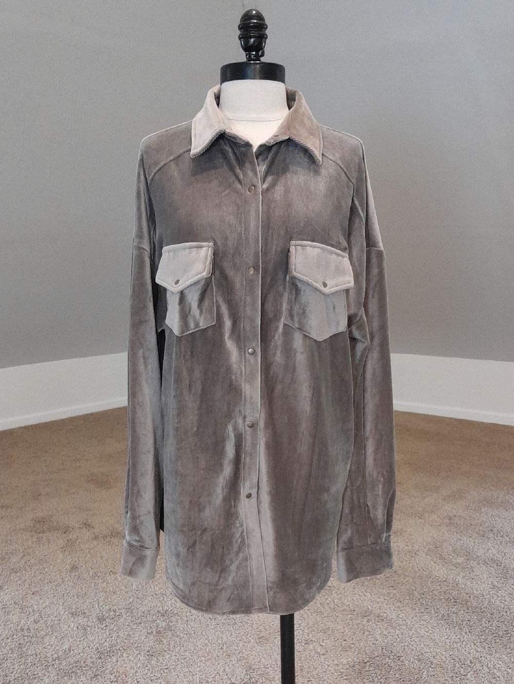 easel Corduroy Shirt Jacket in Taupe
